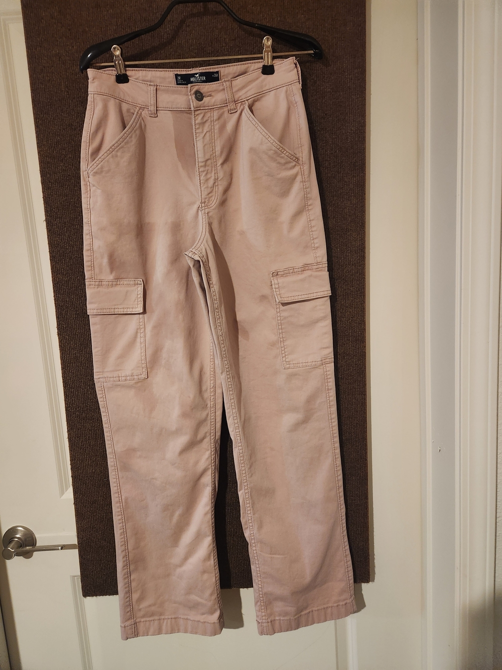 Hollister Women's Cargo Jeans in Light Pink-Beige